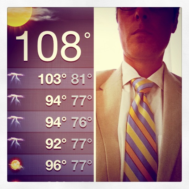 a man in a suit has his temperature marked