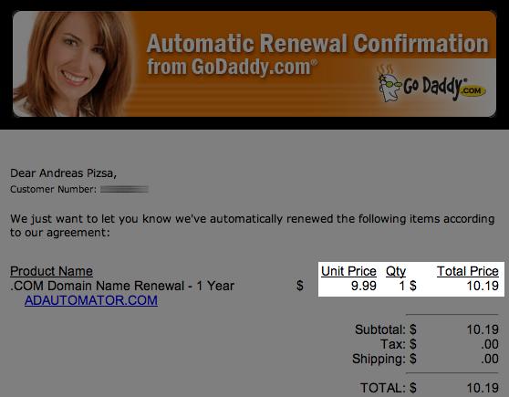 a screens of the autofirst email from goldaddy com