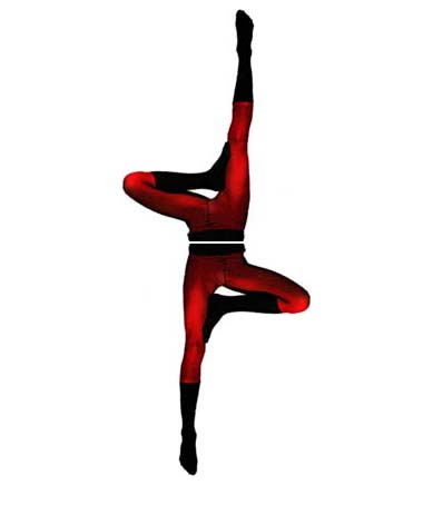 a man with red pants is doing a back handstand