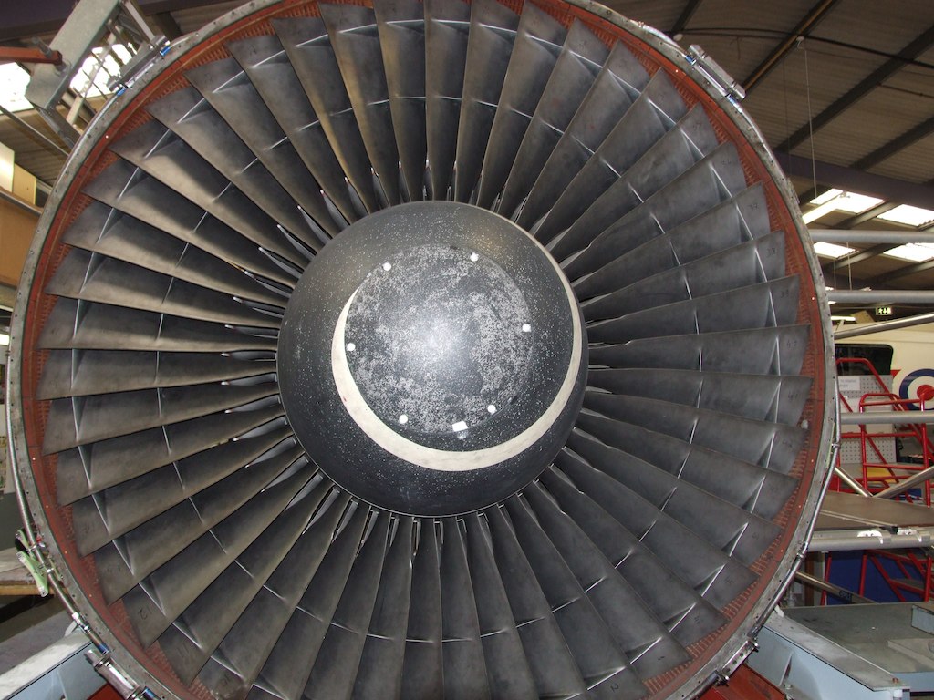 an image of a turbine on display in a factory