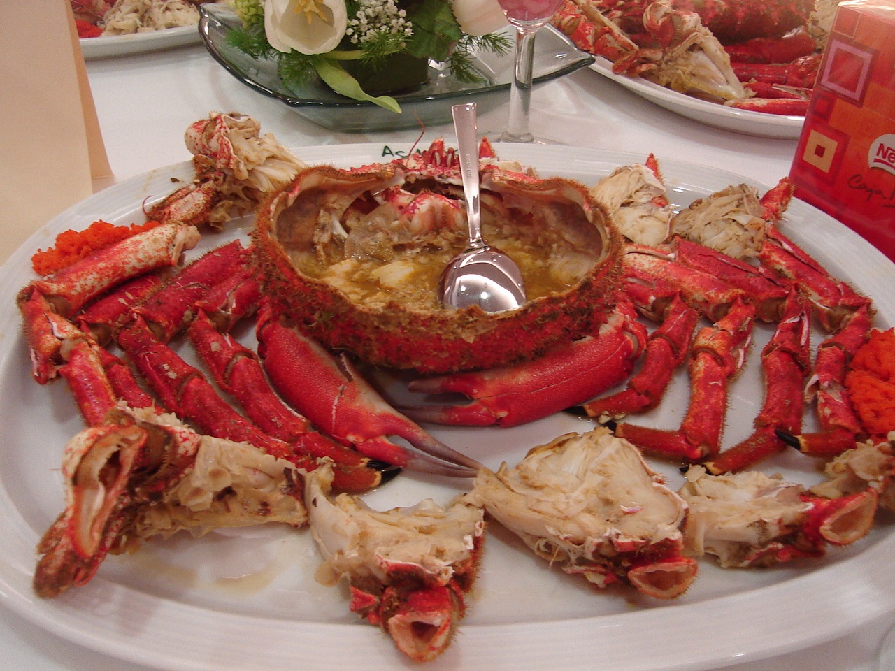 steamed red lobsters ready to serve and served