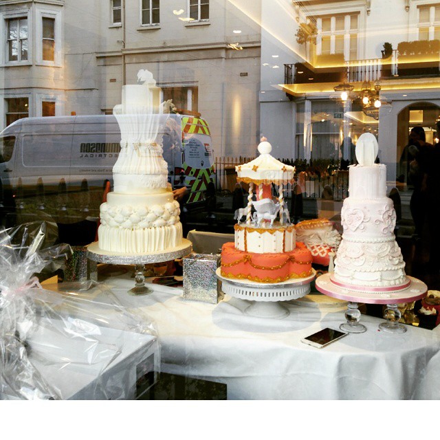 a wedding cake shop display outside its store