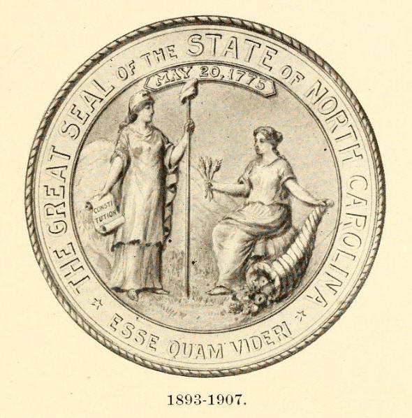 a seal with a man holding a staff