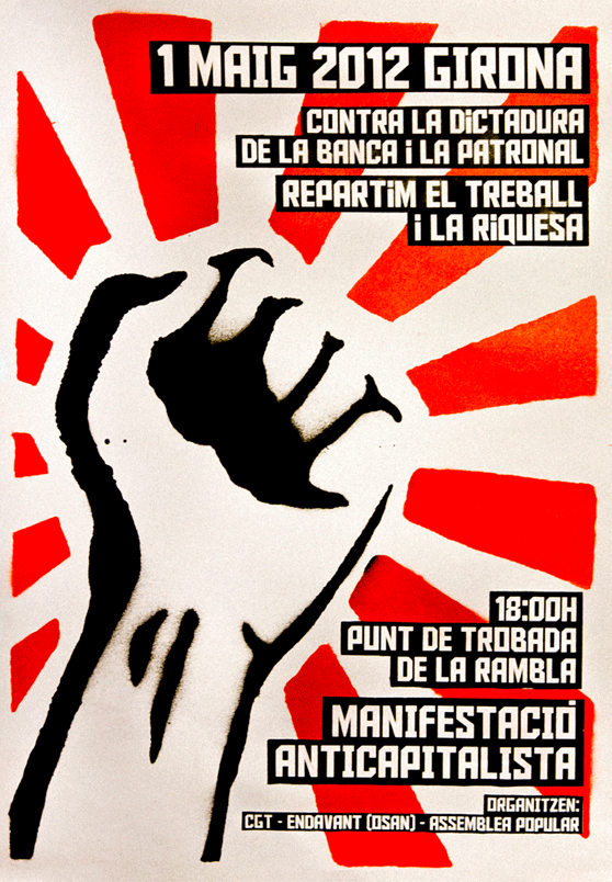 a white poster with red sunbursted background