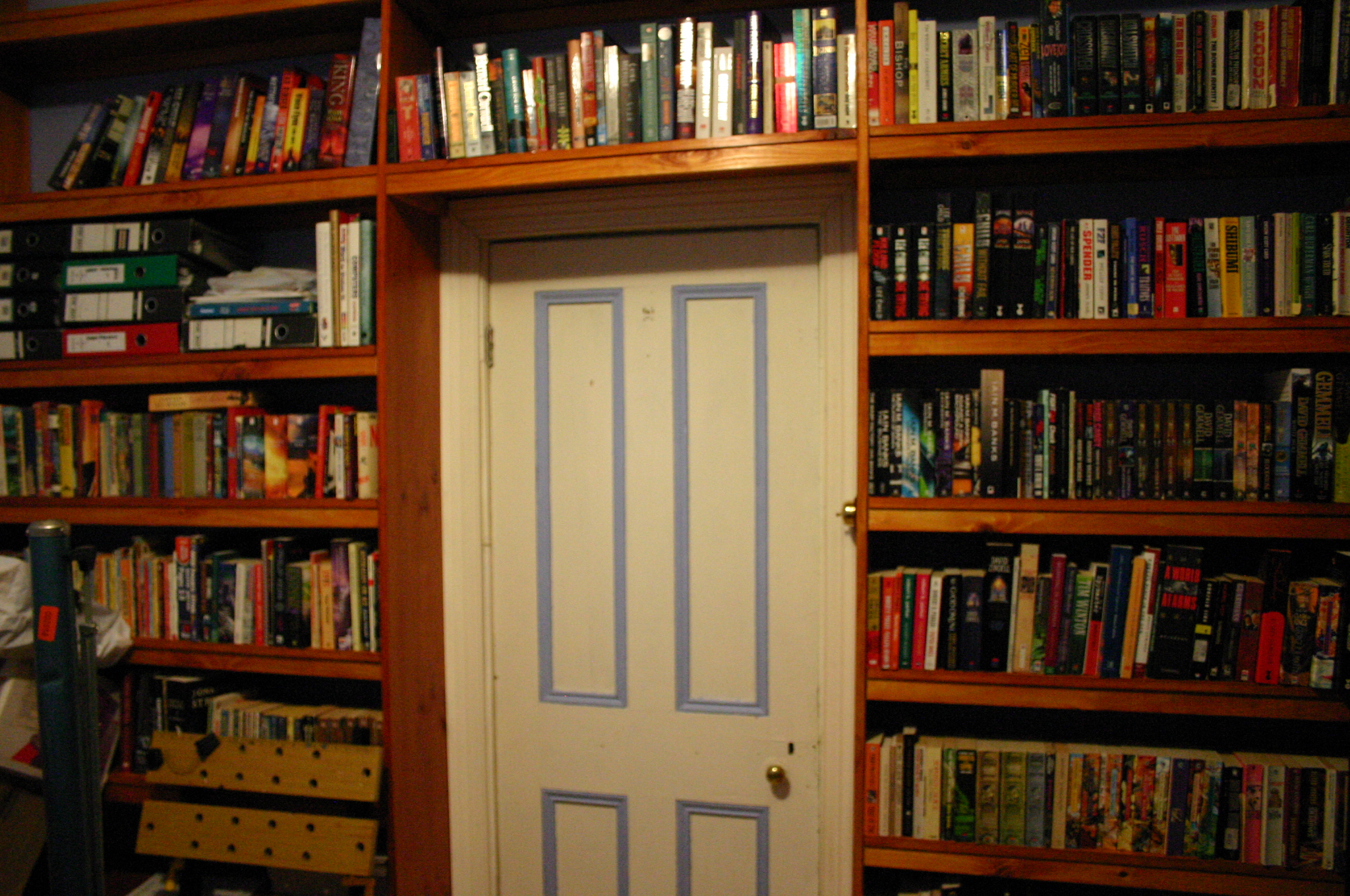 a bookshelf with several books in it is shown