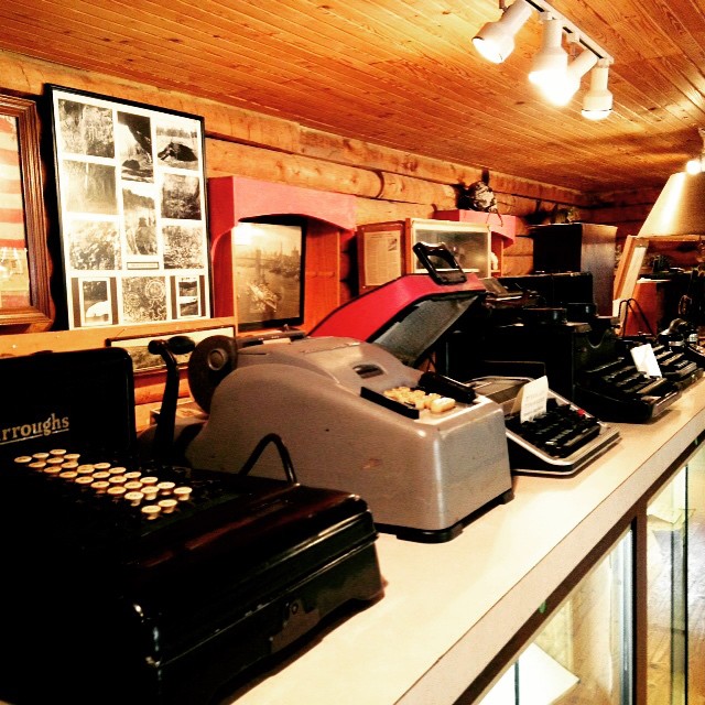 a variety of machines are on display in a shop
