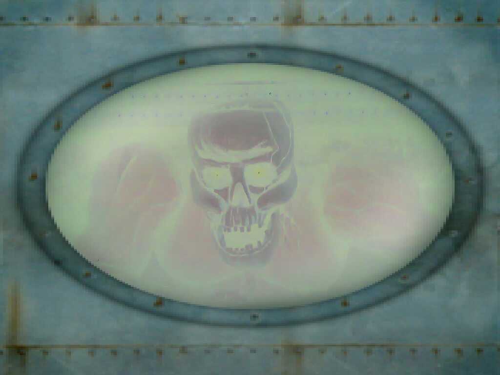 there is a blue skull that appears to be part of a ship