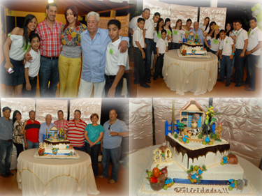 a group of people in front of a cake