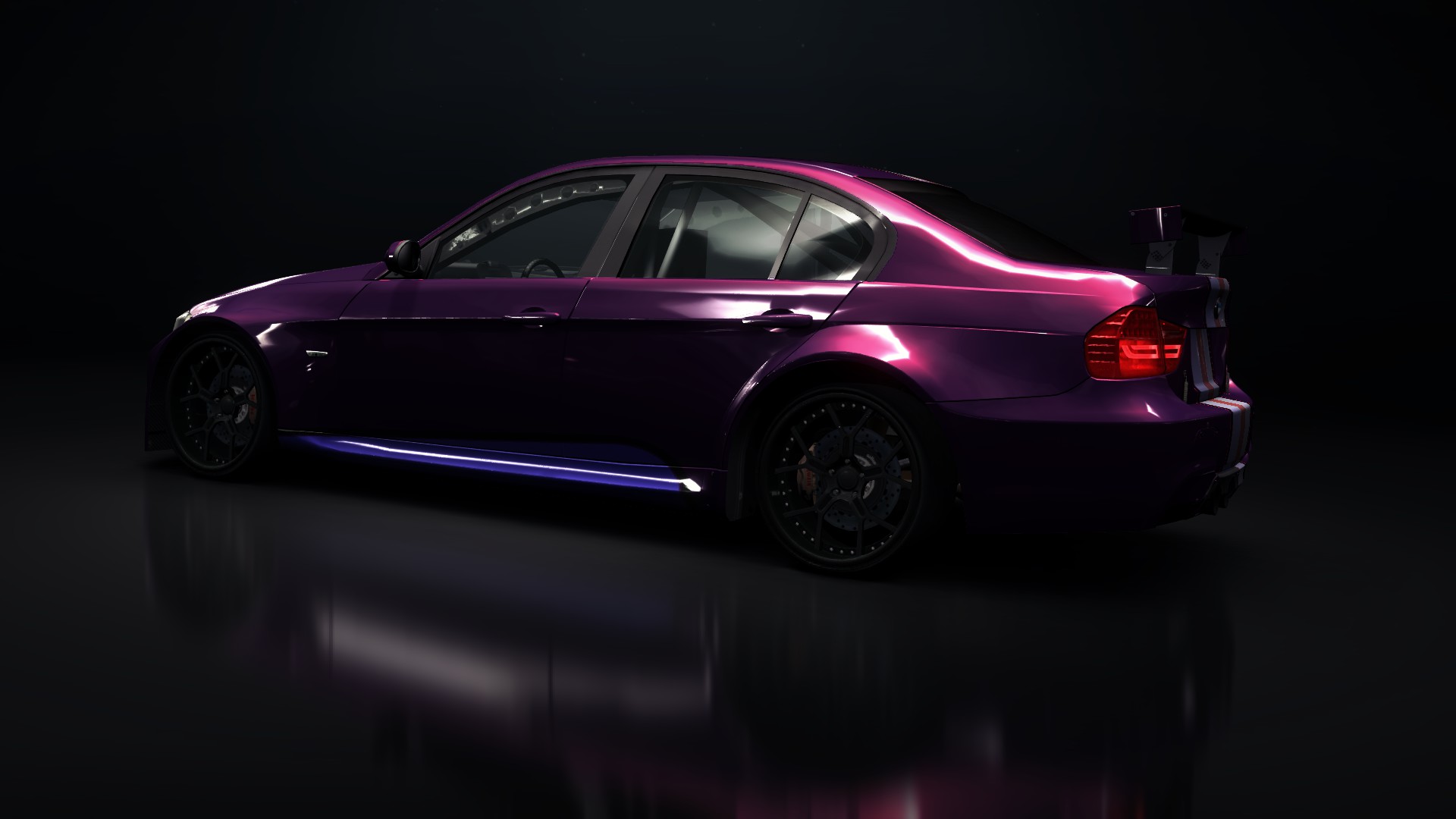 an animation rendering of a purple car on a black background