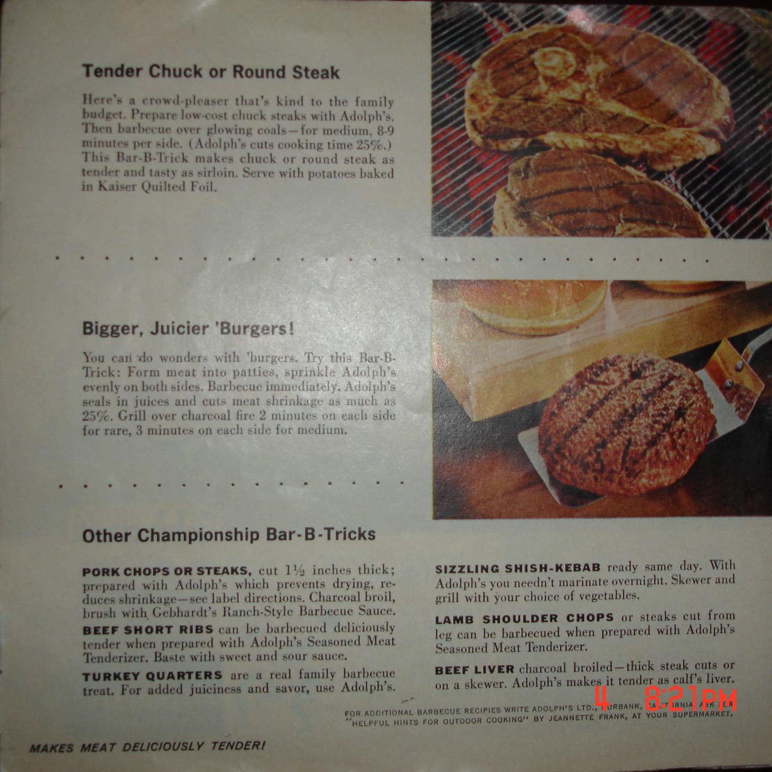 an advertit from the menu of a hamburger and steaks