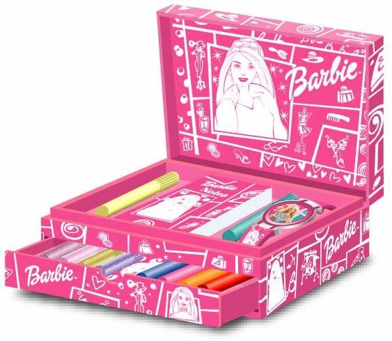 the childrens barbie music box contains toys and games