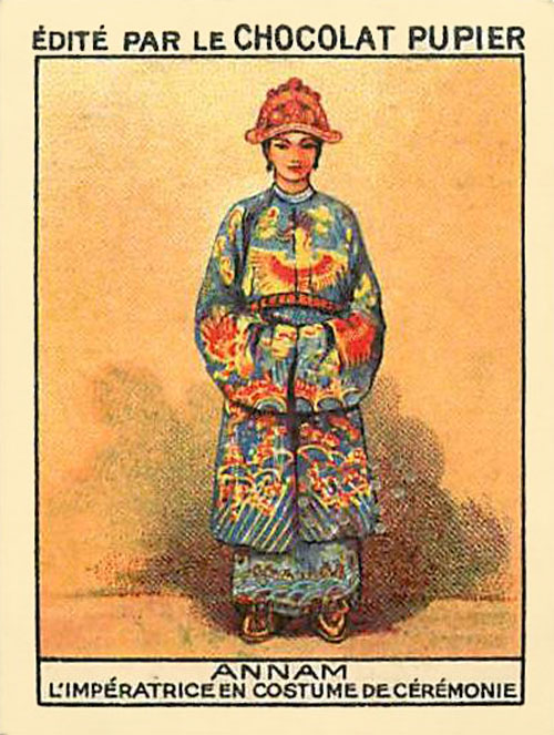 a woman wearing an oriental outfit with a red hat