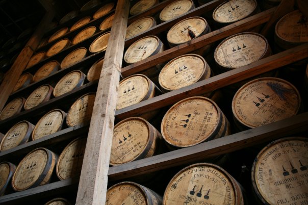 old wooden barrels with aging and marked markings