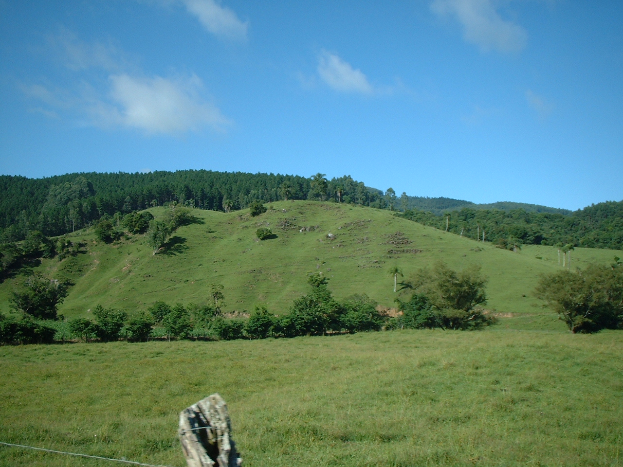 a large field with a hill in the distance