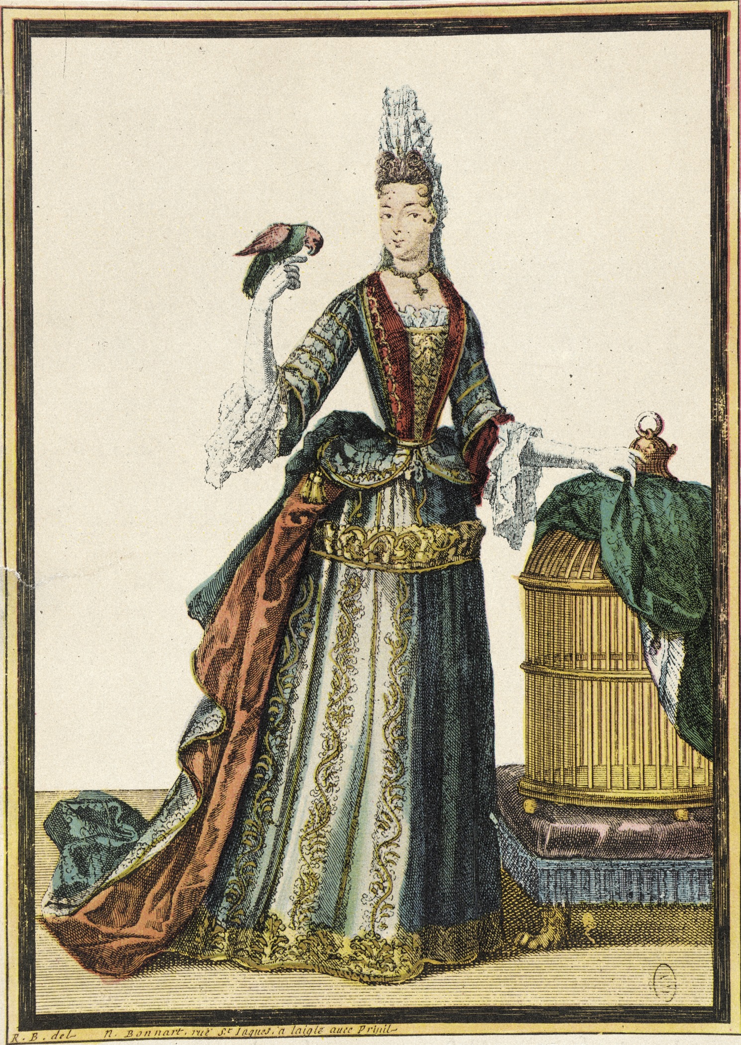 a drawing depicting a woman dressed in an early renaissance costume