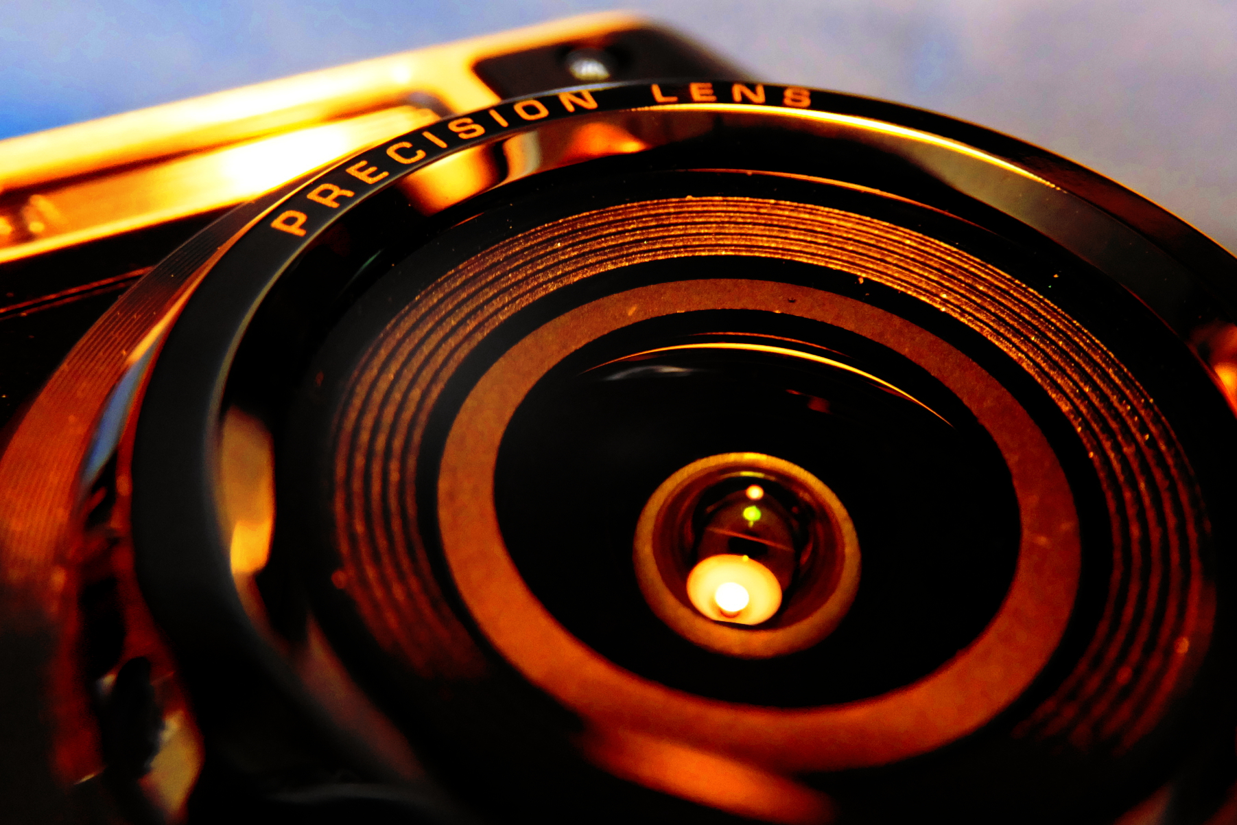 close up of an image of a camera with a light on