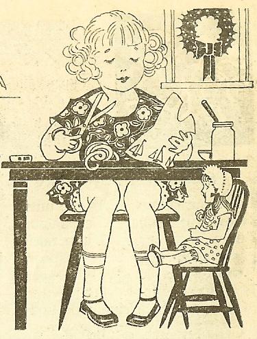 an old black and white book with children at the table