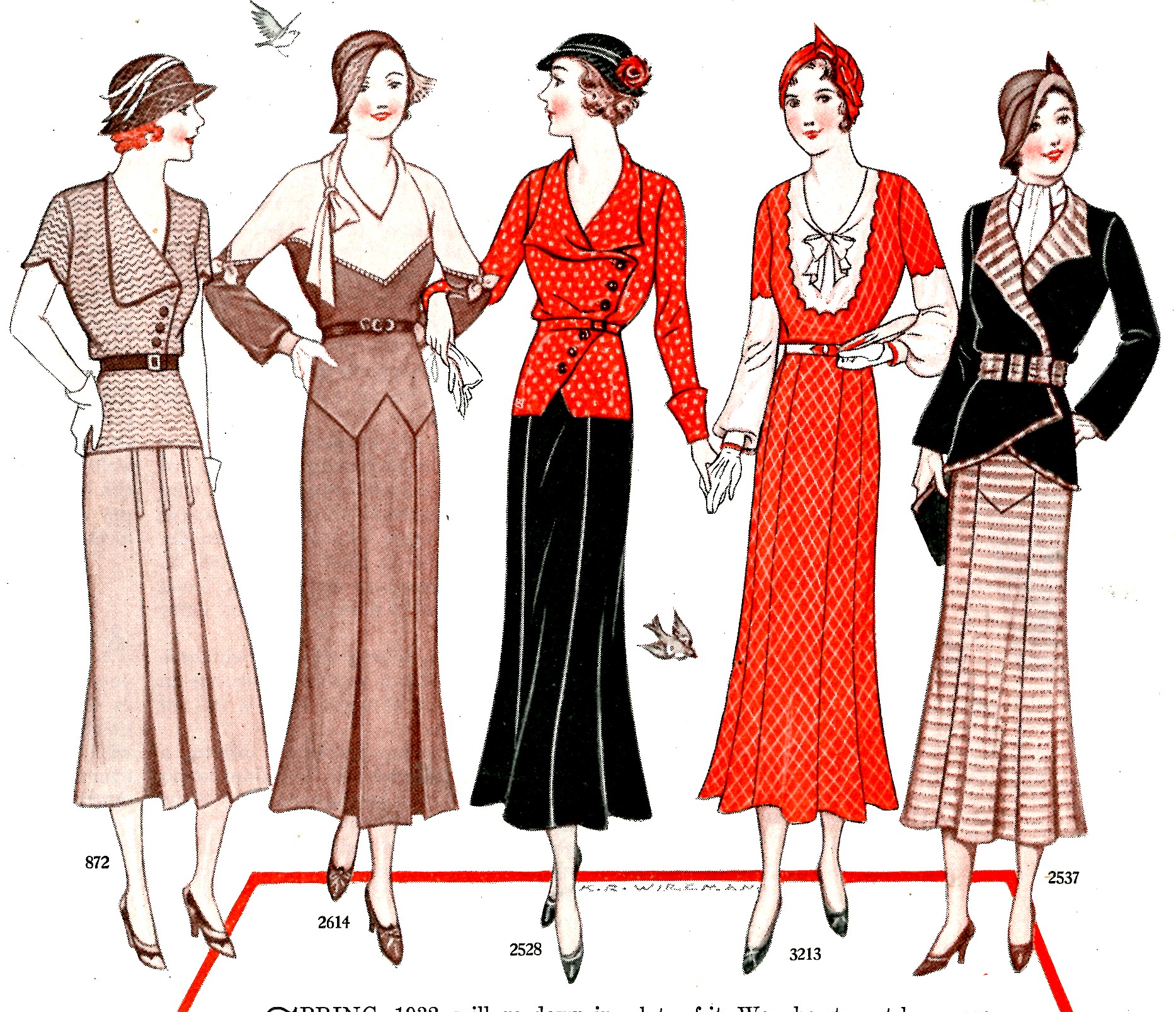 a vintage pattern of ladies's dresses and blouses