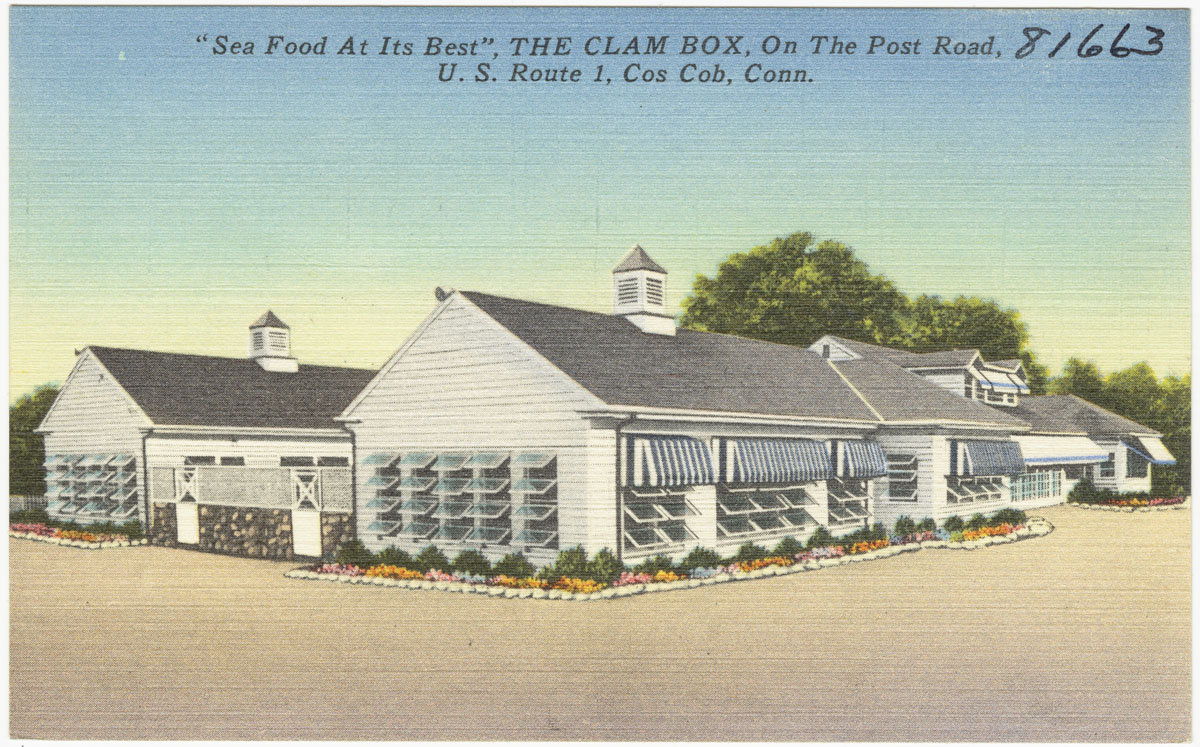 a postcard showing the new clam box motel