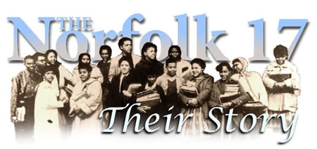 an image of a group of people that are in front of the words, the norfolk 17 then story