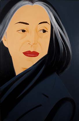 painting of woman with gray hair wearing black in profile