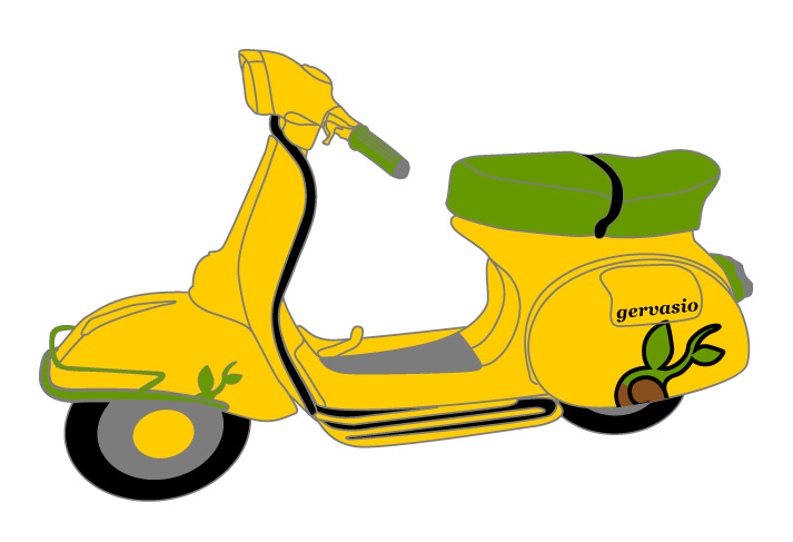 a yellow scooter is shown in the middle of the drawing
