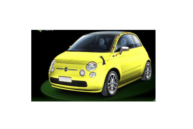a yellow car on display with a black background