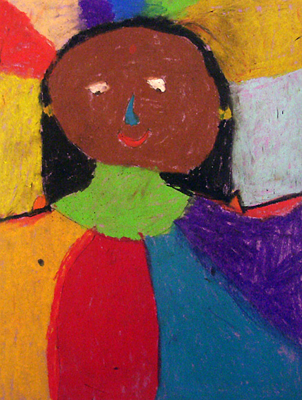 a drawing of a child on a bright colored paper
