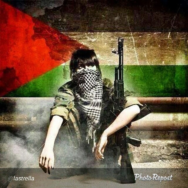 a woman in an israeli flag shirt with a gun