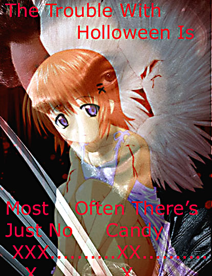 a girl is wearing angel wings holding a pair of knives