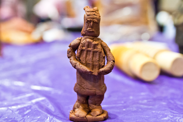 a close up view of a clay figurine