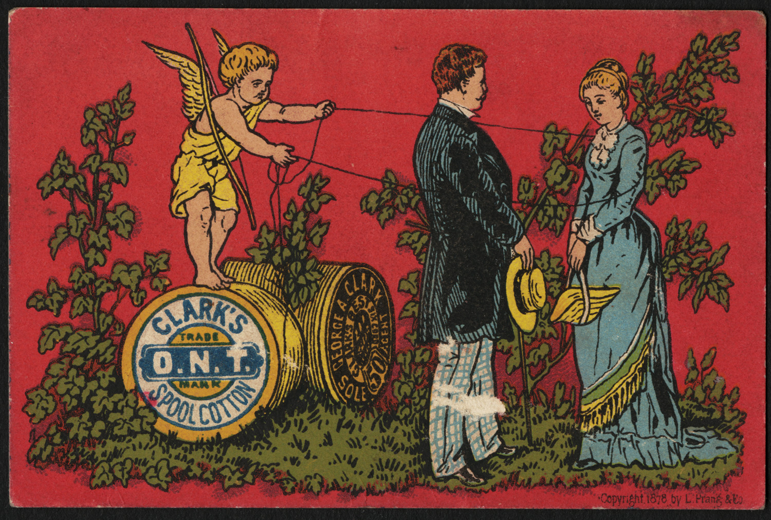 a drawing shows two people watering plants with an advertizer