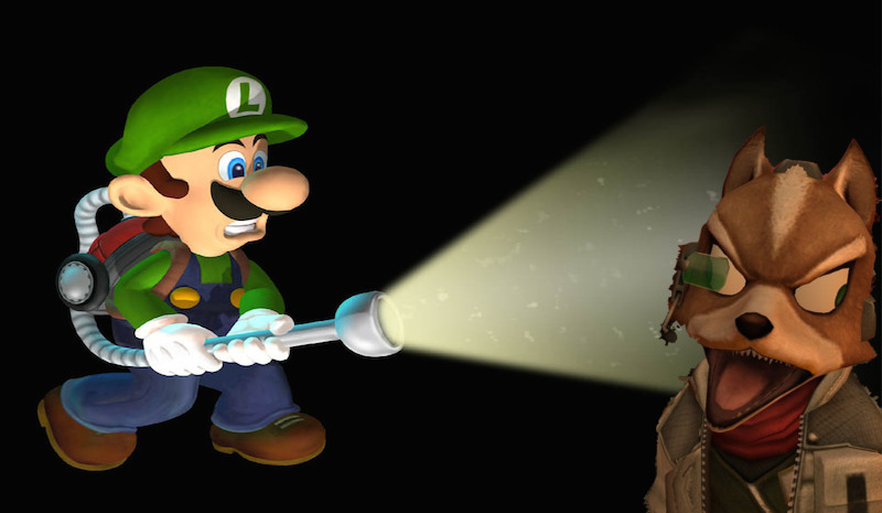 nintendo mario bows up to an animal with a light coming from his mouth