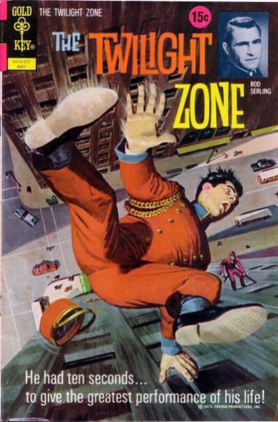 the twilight zone magazine cover with a man falling off his roof