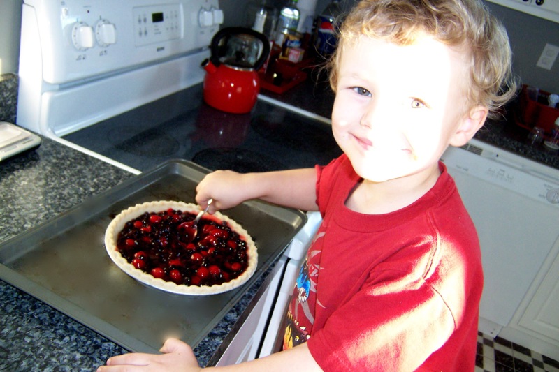 small child in red shirt  berry pie