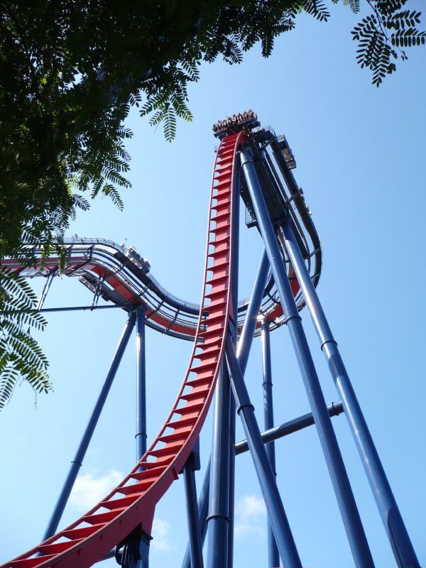 a close up of an amut park ride