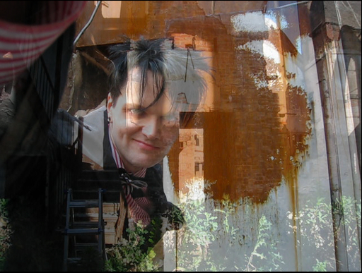 an image of a man behind a window looking out