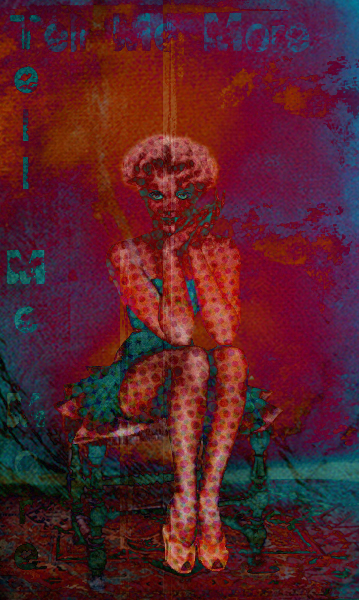 a colorful painting of a woman sitting on top of a bench