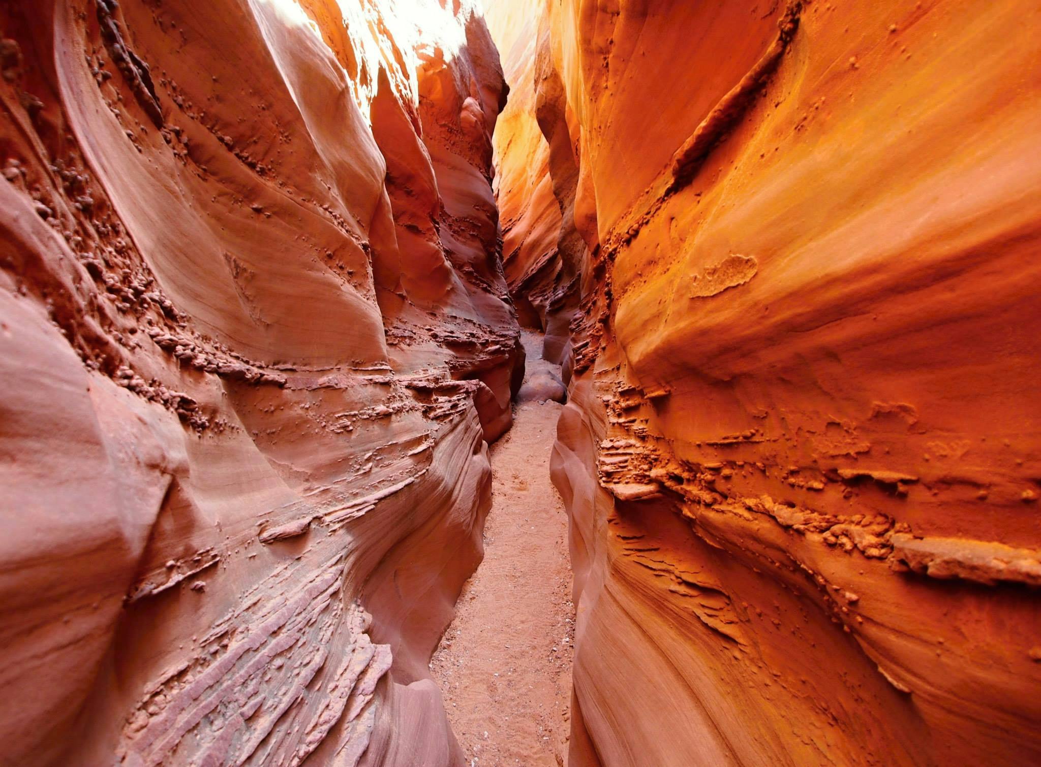 a narrow slot in the side of a canyon, by Jessie Algie, hallways, slide show, orange rocks, instagram post