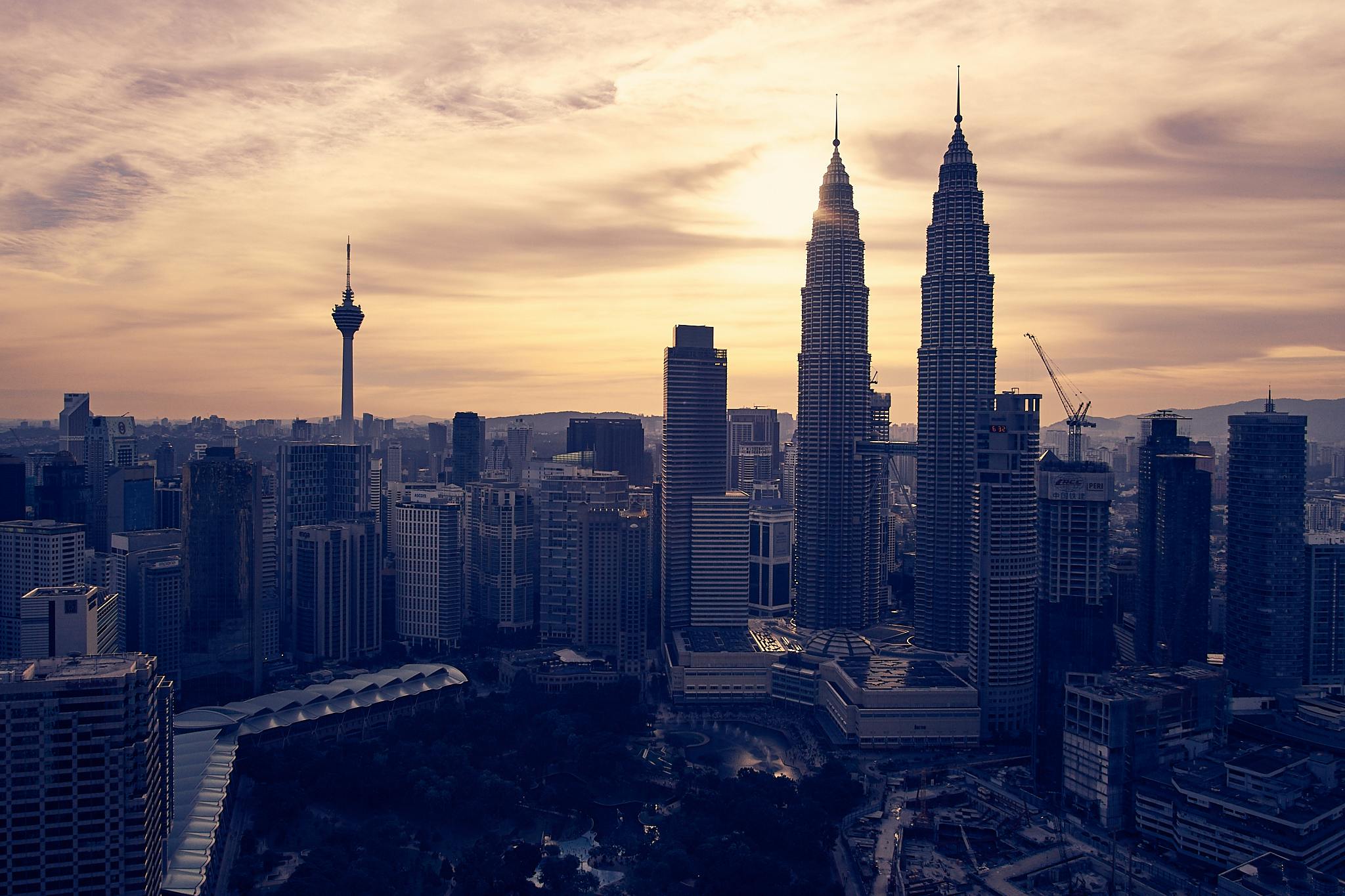 a view of a city from the top of a building, a matte painting, pexels contest winner, hurufiyya, malaysian, tall skyscrapers, day setting, skyline showing