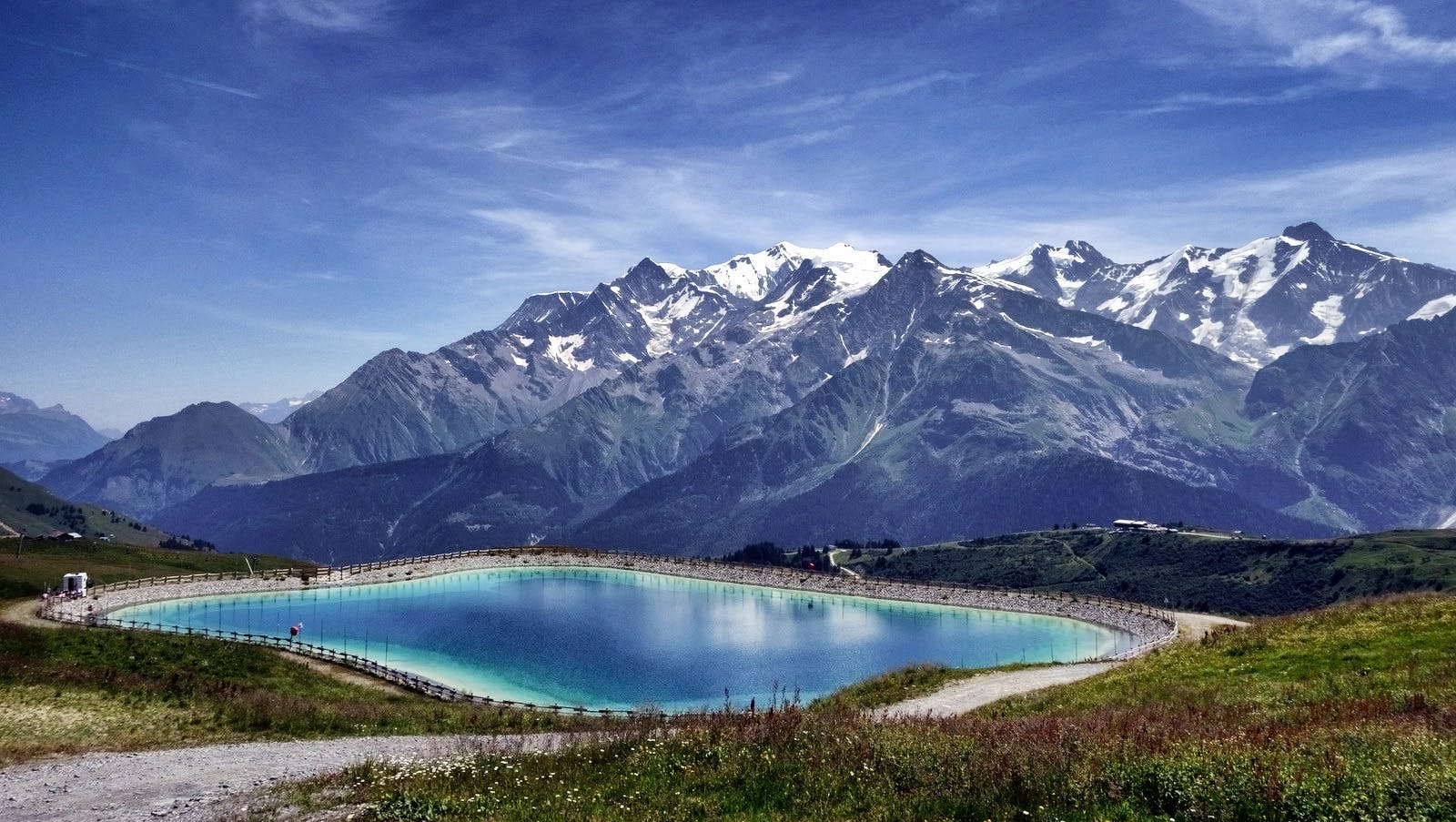 a mountain that has some water in it