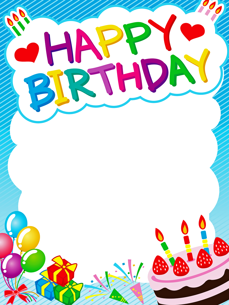 a birthday card with a cake and balloons, a picture, shutterstock, poster framed, background image, picture frames, stock photo