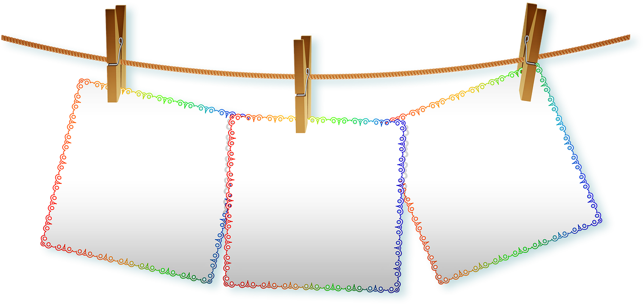 two sheets of paper hanging on a clothes line, a screenshot, computer art, decorative border, clip art, big belt, colorful image