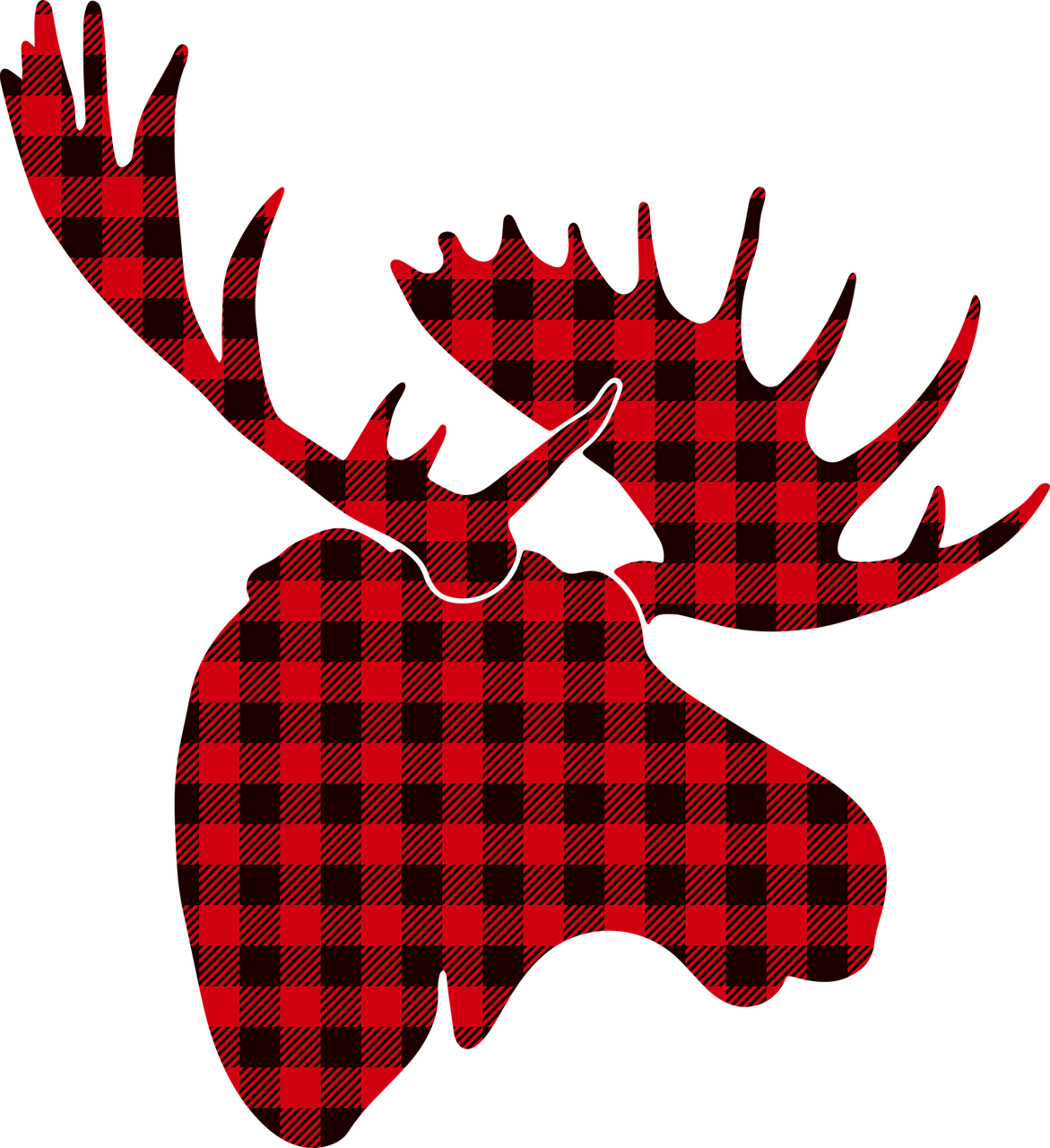 a red and black plaid moose head on a black background, wallpaper mobile, tshirt, full res, red adornments