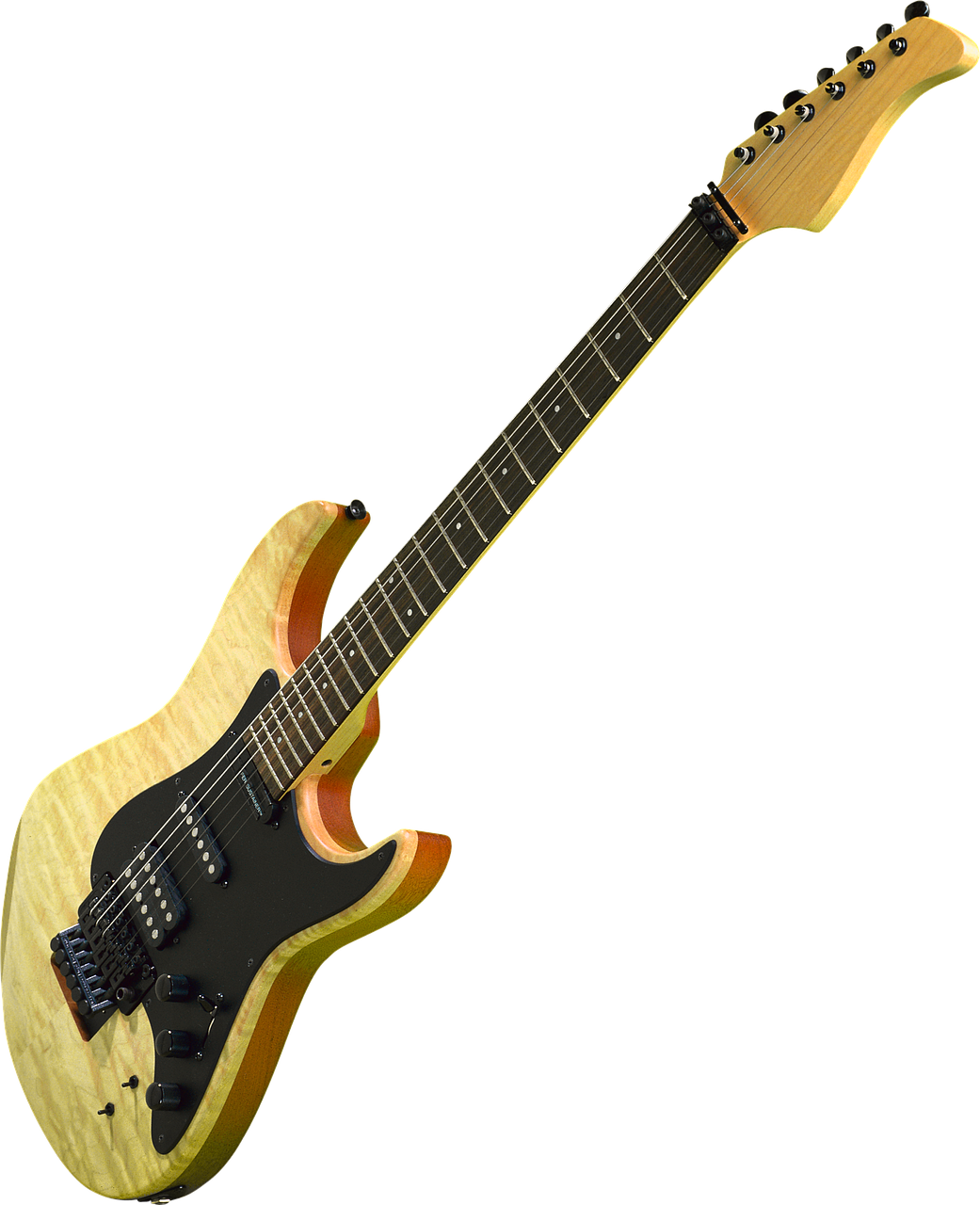 a close up of a guitar on a black background, a digital rendering, shin hanga, fully body photo, yellowed, japan grungerock from colors, electric guitar