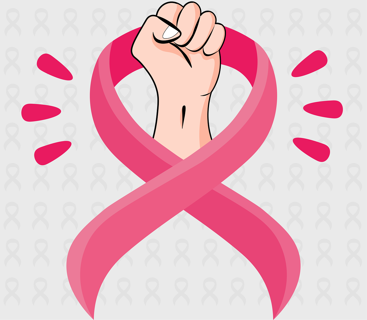 a pink ribbon in the shape of a fist, an illustration of, happening, beautiful man, a beautiful artwork illustration, many arms, female gigachad