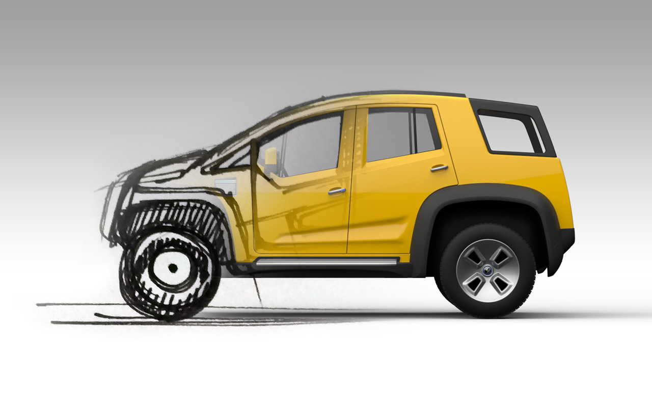 a yellow truck with snow chains attached to it's tires, concept art, by Tadeusz Makowski, modern car design, 2d side view, square, dakar