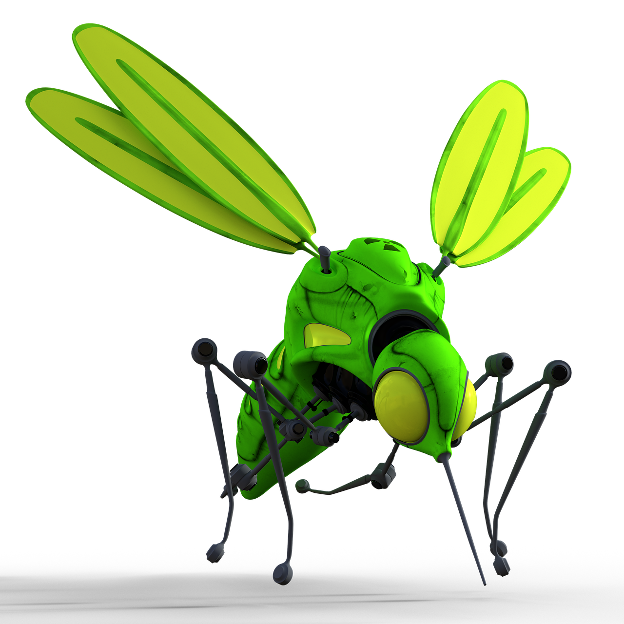 a close up of a green insect on a black background, a 3D render, polycount contest winner, robot made of jet parts, toon boom render, large mosquito wings, full color illustration