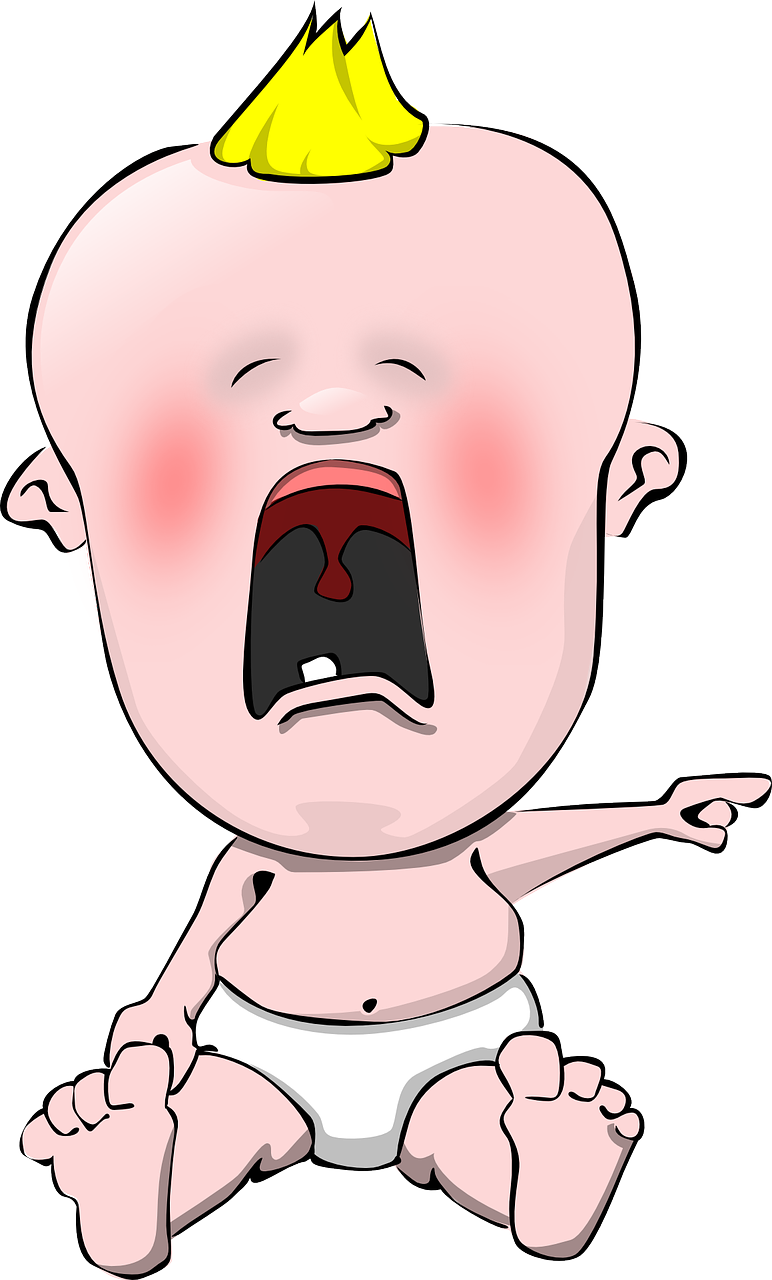 a cartoon baby with a yellow crown on his head, an illustration of, pixabay, mingei, screaming in pain, red skinned, !!! very coherent!!! vector art, larynx