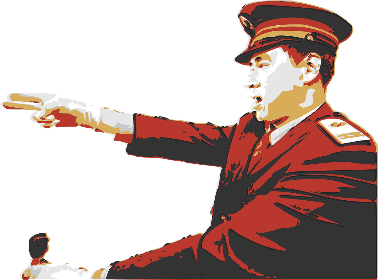 a man in a uniform pointing at something, vector art, inspired by Li Tiefu, pixabay, conceptual art, train, enhanced photo, driver, part leyendecker style